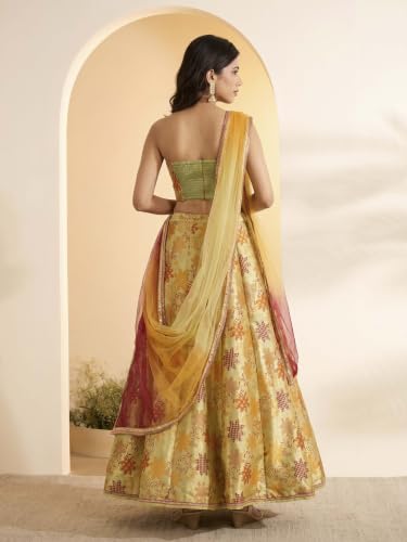 BIBA Polyester Yarndyed Kalidar Wedding Blouse With Lehenga And Dupatta