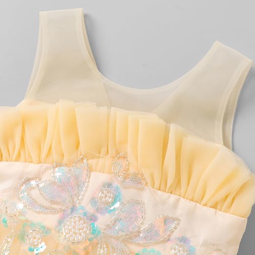Hopscotch Girls Sequinned Party Dress in Beige Color for Age (5-6 Years)
