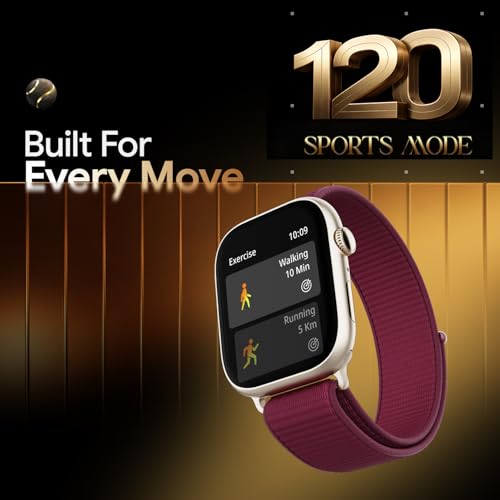 Fire-Boltt Ninja X Ring Smart Watch 1.96" Always On Display Bluetooth Calling, Voice Assistant, SpO2 & Heart Rate, 120+ Sports Modes, IP67 Waterproof Smartwatch for Men & Women - Wine Nylon