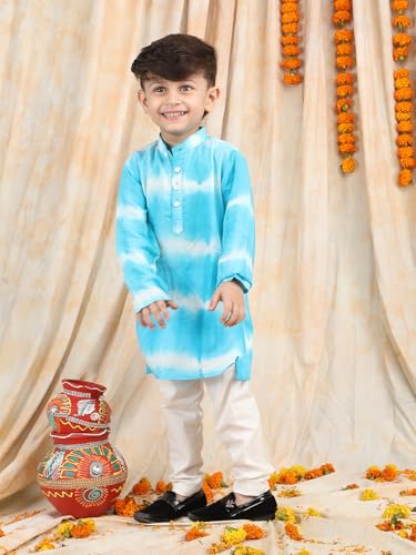 POLKA TOTS Premium Kurta Pajama for Kids Boys | Jubba for Kids Kurta Pyjama Set for Boys | Sherwani for Boys | Traditional Outfit | Wedding Celebration & Indian Festive Clothing Set | Blue - 7-8 Y