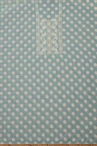 Soch Womens Turquoise Blue Linen Blend Polka Dot Unstitch Dress Material With Mirror Work