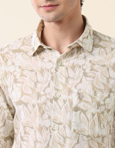 U.S.Polo Association Men's Tropical Printed Tailored Fit Shirt Green