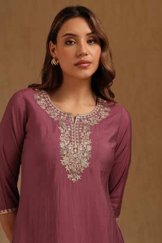Soch Women's Roman Silk Embroidered Regular Kurta (CWA5KU61488_Mauve_M)