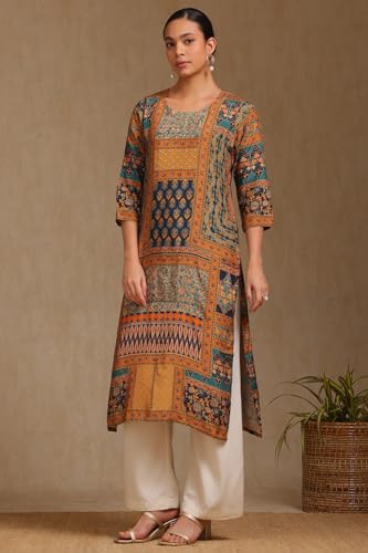 Soch Womens Multicolour Viscose Muslin Botanical Print Kurta with Sequins