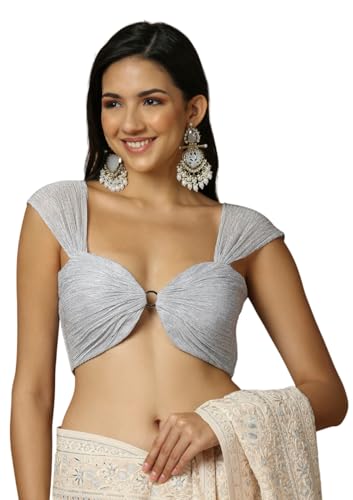 Salwar Studio Women's Silver Shimmer Saree Blouse-RI-0045-SLVR-32