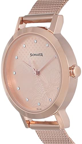 Sonata Linnea Quartz Analog Rose Gold Dial Rose Gold Stainless Steel Strap Watch for Women - NR8174WM02
