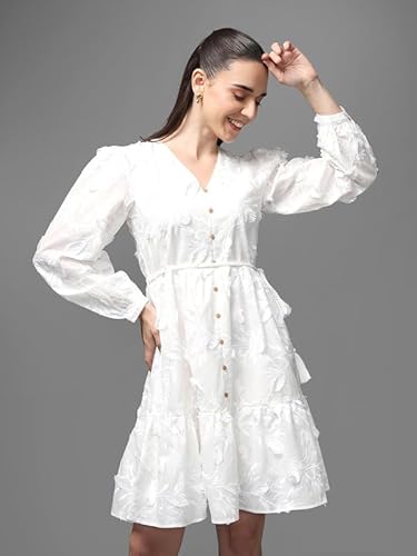 Kazo Regent Mini Dress with Belt (White_L)