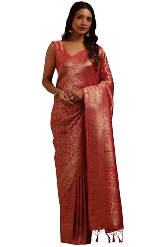 Soch Womens Fuchsia Tussar Floral Zari Woven Saree