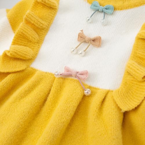 Hopscotch Girls Stripe Full-Sleeve Casual Dress in Yellow Color for Age (5-6 Years)