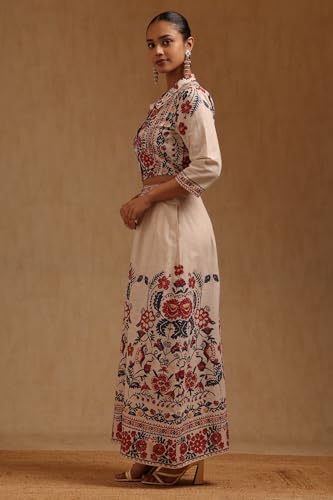 Soch Womens Beige Cotton Slub Floral Printed Co-Ords Set