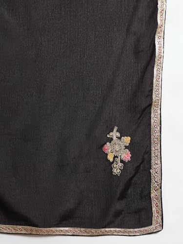 Shampysky Women's Black Chinon Stitched Gown With Dupatta Full Sleeve Embroidered Anarkali Gown (SSY-1230-Black-XXL)