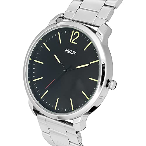 Helix by Timex Analog Watch for Man with Black Round Dial & Silver Stainless Steel Bracelet Band Water Resistant Men's Wrist Watches - TW039HG11