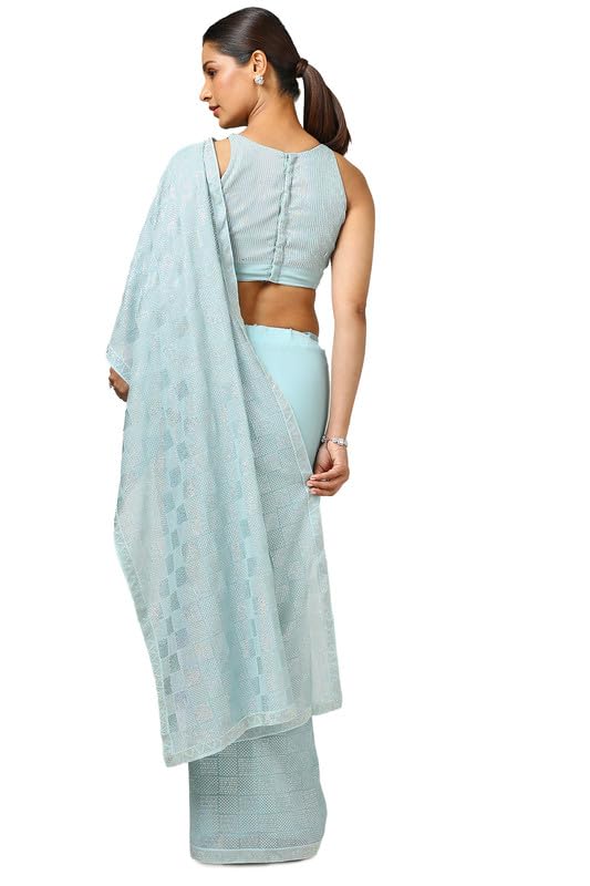 Soch Womens Turquoise Blue Georgette Embellished Saree With Sequins