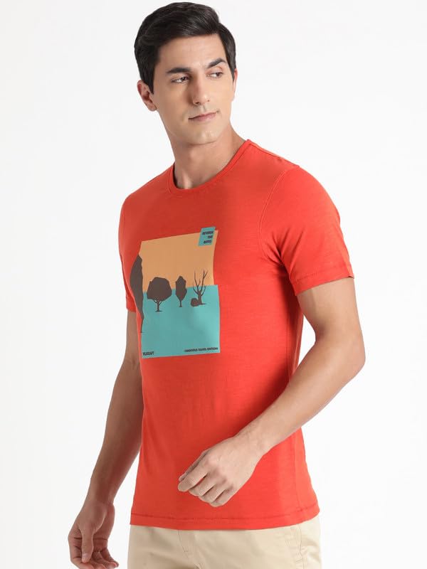 Wildcraft Stylish Men Cotton Forest Crewneck T-Shirt | Half Sleeve Regular Fit T-Shirt for Mens (Orange, XL)