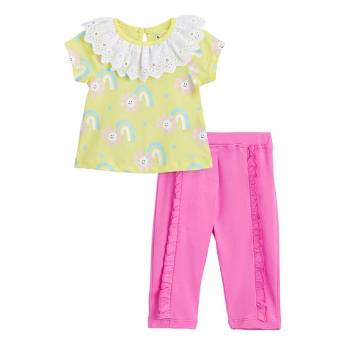 Hopscotch Girls Yellow Short Sleeves 2-Pc Flower Cotton Pant Set For Ages(6-9 Months)