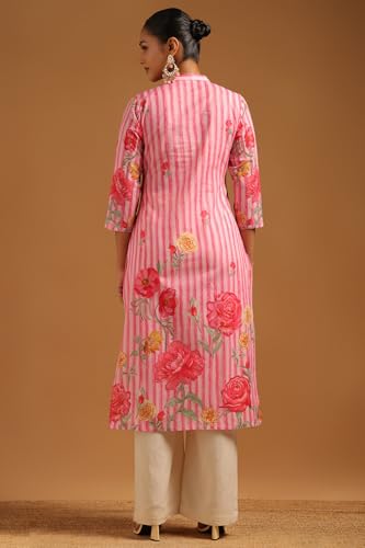 Soch Womens Blush Pink Pure Cotton Floral Kurta with Bead Details