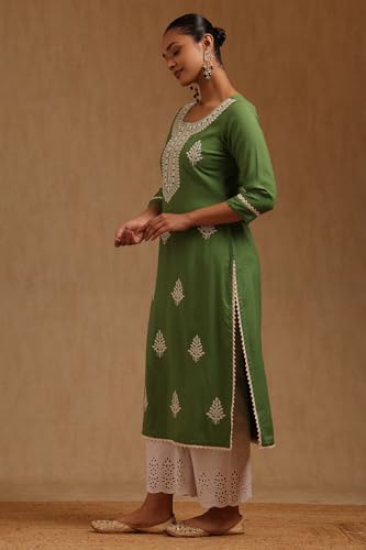 Soch Womens Green Rayon Chikankari Embroidered Kurta