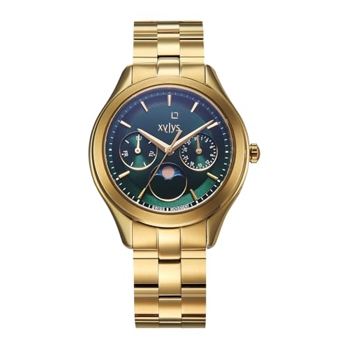 Xylys Amaris with Multifunction with Moon Phase Quartz Green Dial Golden Stainless Steel Strap Watch for Women - 45017YM01E