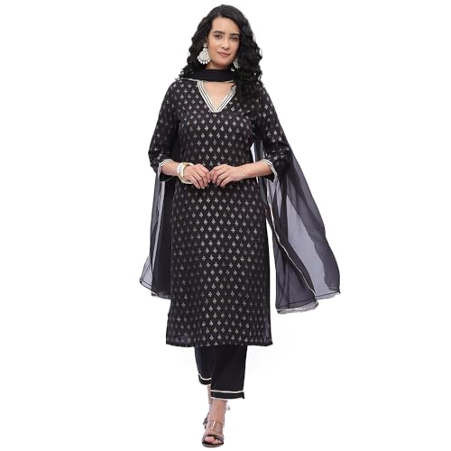 BIBA WOMEN PRINTED FITTED SALWAR KURTA DUPATTA(SKDASSORTED6651E_YELLOW_36)