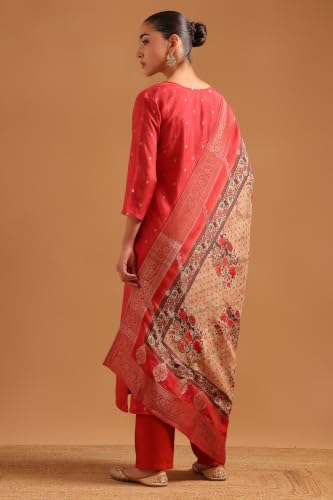 Soch Womens Rust Brocade Botanical Woven Zardosi Salwar Suit