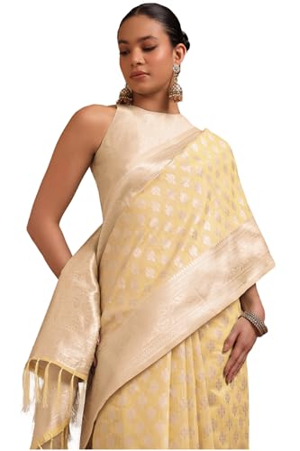 Soch Womens Beige Tussar Zari Woven Saree