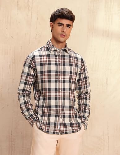 U.S.Polo ASSN. Men's Checkered Tailored Fit Shirt (USSHT3067_Beige