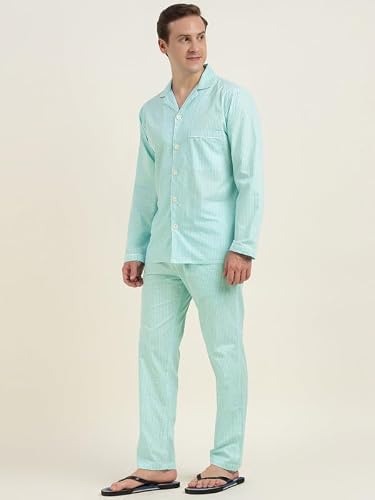 Hancock Men Cotton Checked Relaxed Fit Night Suit Blue Size XL