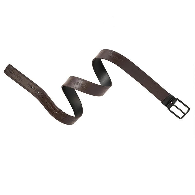 Tommy Hilfiger Men's Voborg Reversible Leather Belt - Embossed Logo Pattern - Dual Brown & Black For Classic Casual Styling & Gifting | Size M - 90 CM