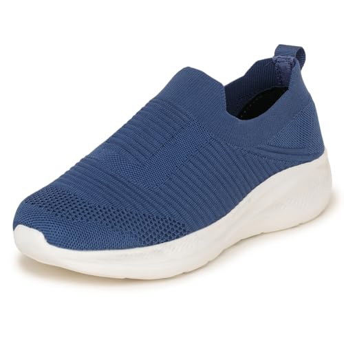 TRASE Walking Shoes for Women | Breathable & Comfortable Knitted Upper | Lightweight, Washable and Flexible Ladies Footwear (Teal-Blue, 5 UK)