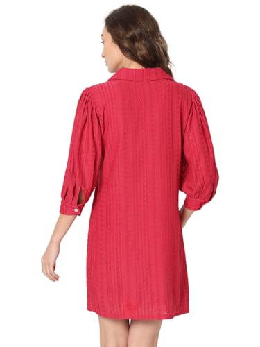 VERO MODA Women Self-Design Red Polyester Above Knee Length Shift Dress