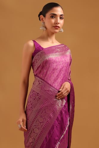 Soch Womens Purple Silk Blend Ethnic Motifs Zari Woven Saree