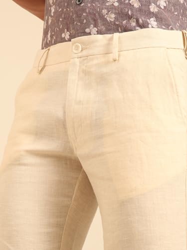 Linen Club Men's Regular Fit Solid Linen Casual Trouser | Linen Trouser for Men Beige