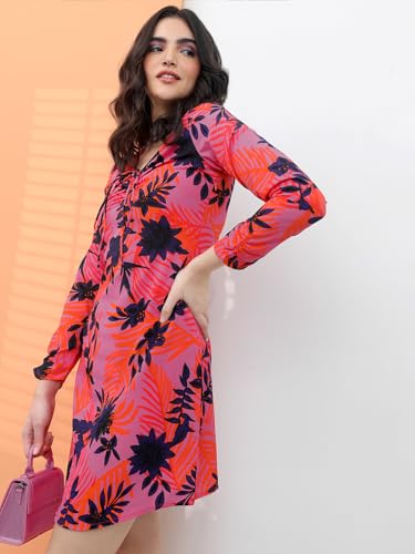 Tokyo Talkies Women V-Neck Long Sleeve Mini Dress TTJ6012420 Lavender XS