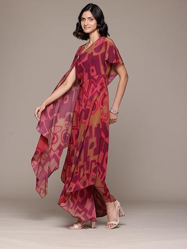 Ritu Kumar Round Neck Half Sleeves Long Dress Pink