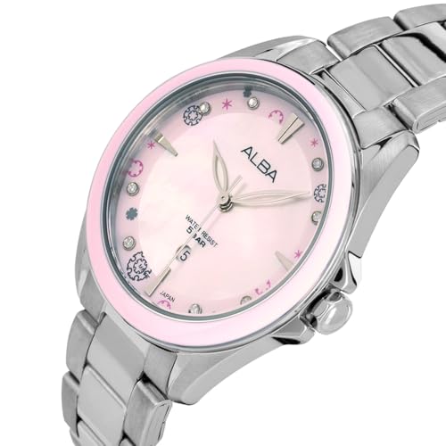 ALBA Pastle Pink Mother of Pearl Patterned Dial Watch AH7DV7X1, Elegant Women’s Timepiece