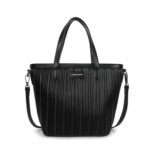 Fastrack BlackGroove Satchel | Women’s Faux-Leather Bucket Bag | Pleated Design, Gunmetal Hardware & Dual Carry Options