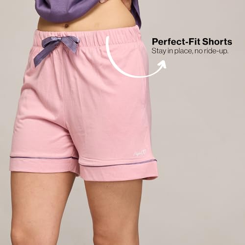 NYKD (NYS912 Soft Cotton Modal Shorts for Women | Relaxed Fit with Non Slip Elasticated Waistband, Adjustable Drawcord & 2 Side Pockets | Ideal for Night, Lounge Pink