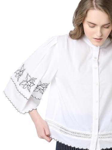 VERO MODA Women Embroidered White Cotton Regular Fit Shirt
