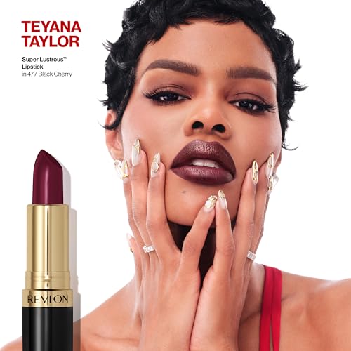 Revlon Super Lustrous Lipstick, High Impact Lipcolor with Moisturizing Creamy Formula, Infused with Vitamin E and Avocado Oil in Plum / Berry, Black Cherry (477)