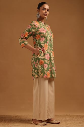 Soch Womens Green Cotton Floral Printed Kurta