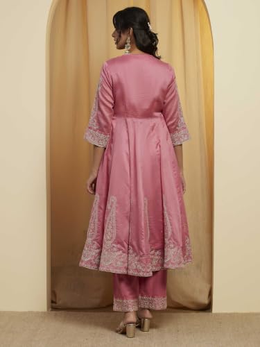 BIBA 84% Cotton 16% Silk Solid Semi-Formal Anarkali Kurta With Palazzo And Dupatta