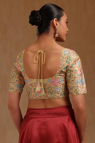 Soch Womens Yellow Art Silk Floral Print Padded Blouse with Zari