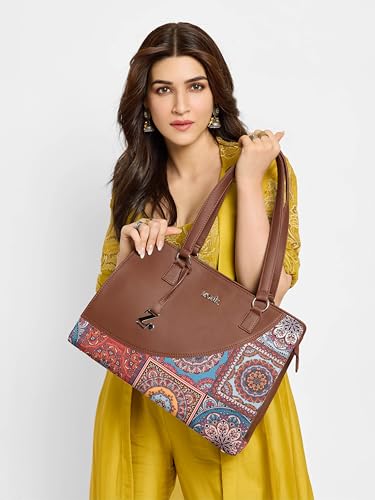 ZOUK Women's Multicolor Mandala Print Office Essential Bag | Jute | Vegan Leather Handcrafted Tote Bag With Double Handle Shoulder Strap| Multicolor