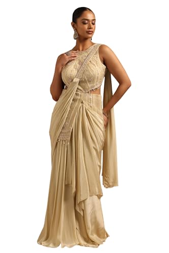 Soch Womens Beige Net Ready to Wear Saree