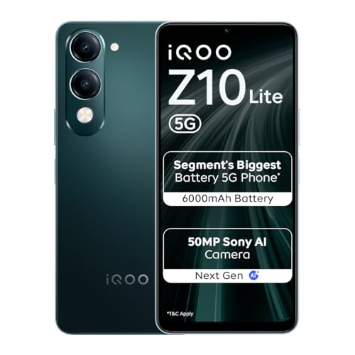 iQOO Z10 Lite 5G (Cyber Green 2026, 4GB RAM, 128GB Storage) | Dimensity 6300 5G Processor | 50MP Sony AI Camera | 6000 mAh Battery | IP64 Rated & Military Grade Shock-Resistance*