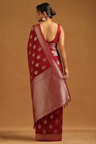 Soch Womens Maroon Viscose Silk Floral Zari Woven Saree