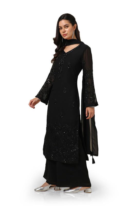 Soch Womens Black Georgette Blend Suit Set With Sequins