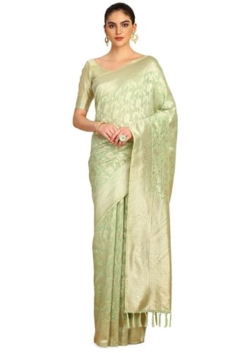 Soch Womens Sap Green Floral Jacquard Weave Tussar Saree