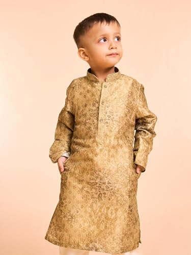 Manyavar Boys Art Silk Abstract & Paisley Printed Kurta Pyjama Set (Mehndi Green,8-10Y)