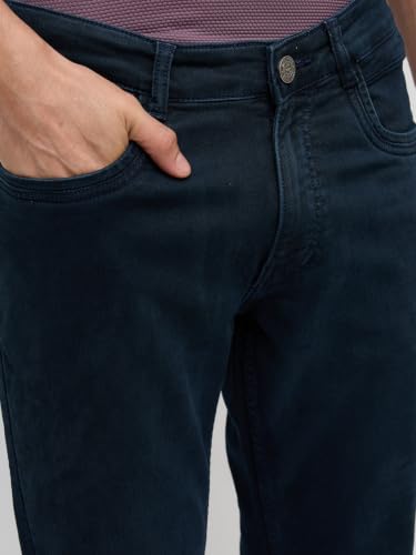 Park Avenue Men Slim Fit Solid Pattern Cotton Blend Flat Front Casual Jeans